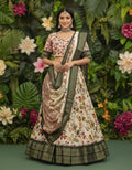 Cream Floral Kalamkari Pattu Half Saree Set with Rich Wine-Purple Borders and Tassels