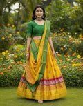 Vibrant Yellow and Green Traditional Kalamkari Print Lehenga Choli Set