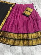 Royal Purple Silk Lehenga with Black & Gold Temple Border | Traditional South Indian Ethnic Wear