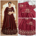 Metaphysical Maroon: Gilded Peacock Lehenga and Choli with Zardozi Work