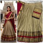 Royal Beige Silk Lehenga with Red & Gold Border | Elegant South Indian Festive Wear