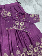 Royal Purple Peacock: Zardozi Embroidered Lehenga Choli Set