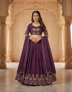 Royal Purple Peacock: Zardozi Embroidered Lehenga Choli Set