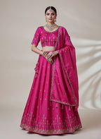 Elegant Silk Lehenga Set with intricate gold floral embroidery