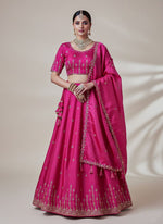 Elegant Silk Lehenga Set with intricate gold floral embroidery