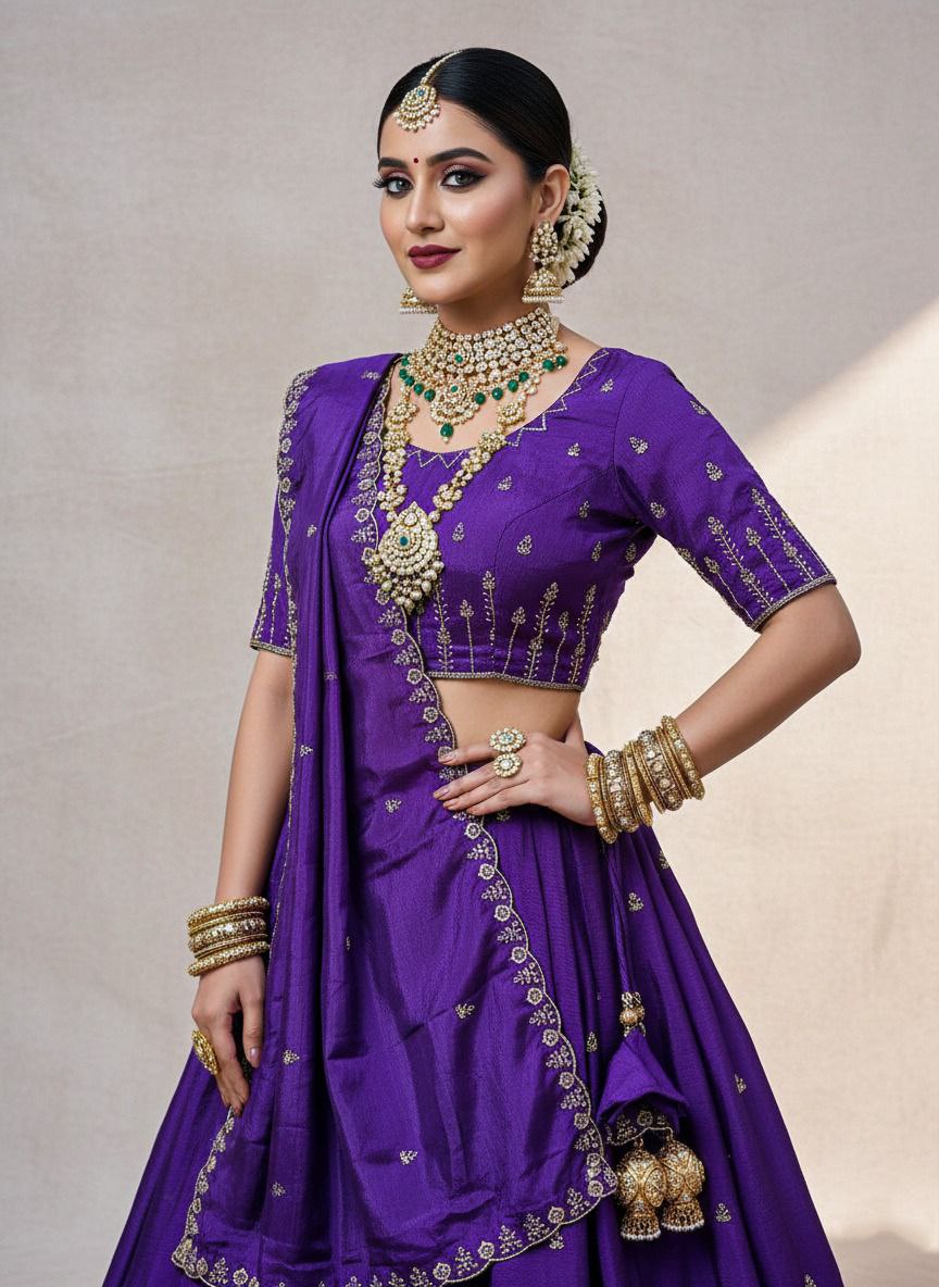 Traditional Silk Lehenga Choli in Majestic Purple