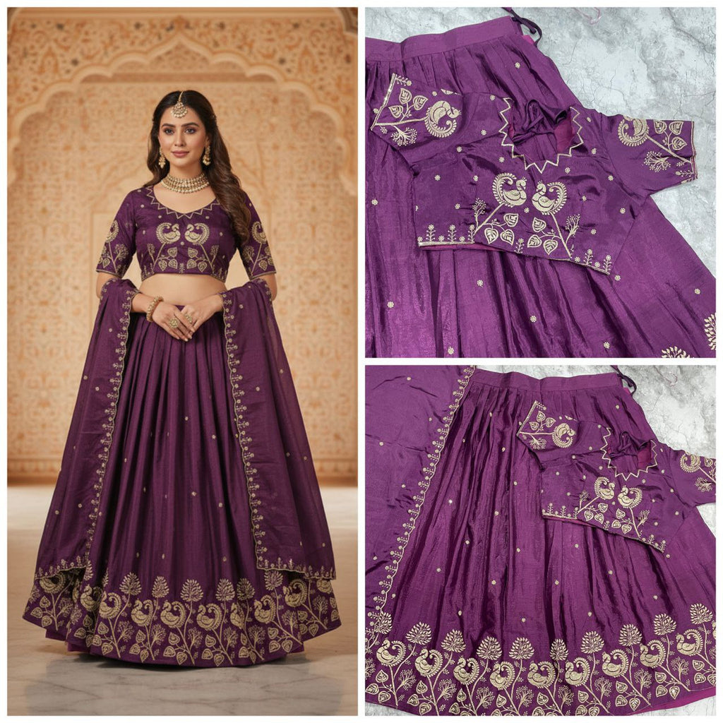 Royal Purple Peacock: Zardozi Embroidered Lehenga Choli Set