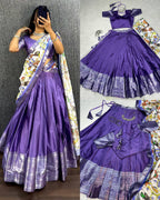 Modern Pastel Half-Saree with Traditional Print Dupatta
