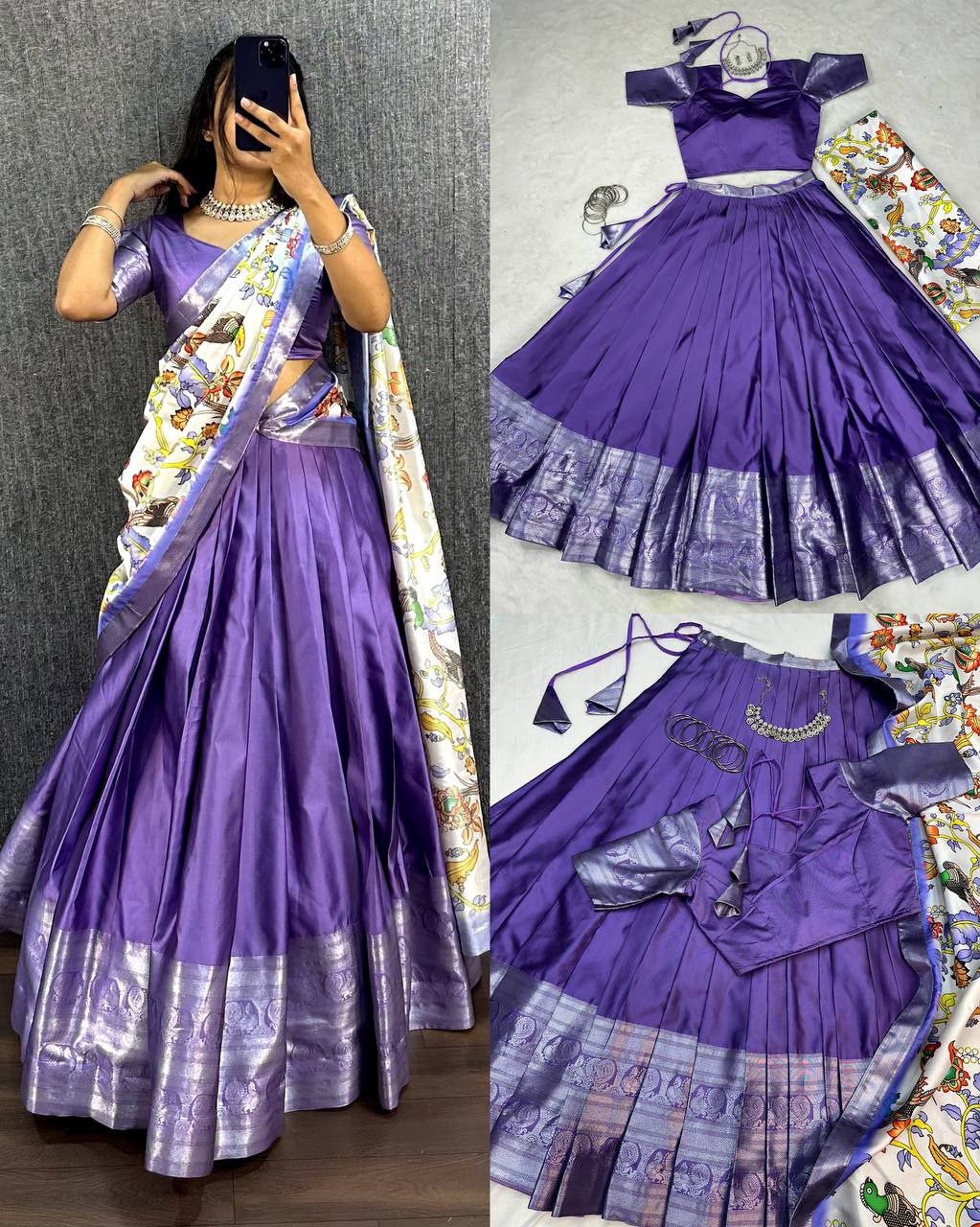 Modern Pastel Half-Saree with Traditional Print Dupatta