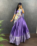 Modern Pastel Half-Saree with Traditional Print Dupatta