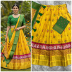 Vibrant Yellow and Green Traditional Kalamkari Print Lehenga Choli Set