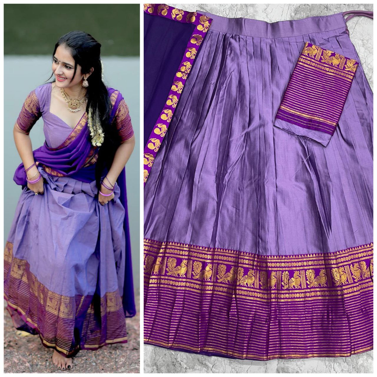 Dual-Tone Purple Silk Lehenga Choli Set – Lavender Ethnic Half Saree for Women