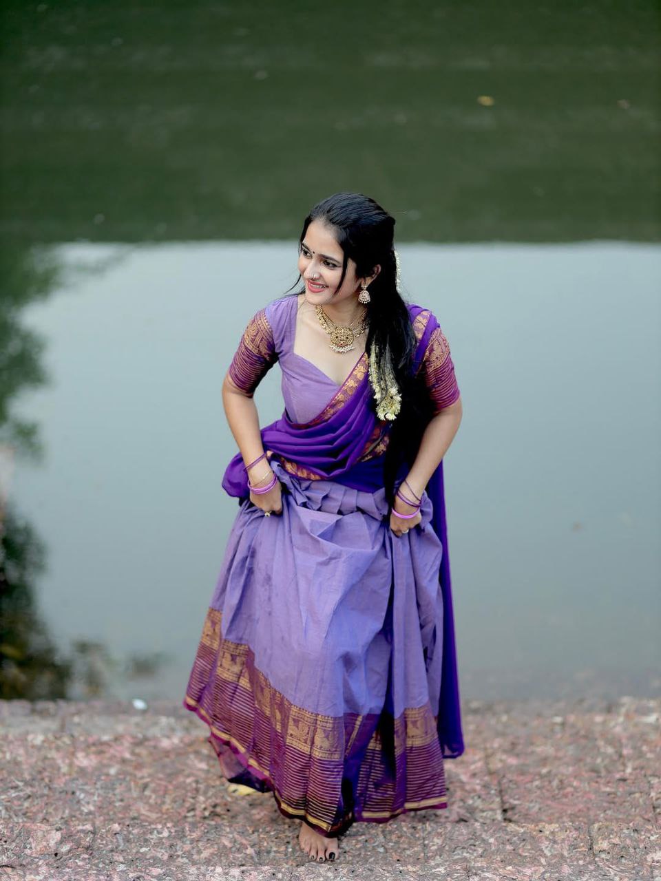 Dual-Tone Purple Silk Lehenga Choli Set – Lavender Ethnic Half Saree for Women