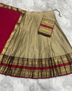 Royal Beige Silk Lehenga with Red & Gold Border | Elegant South Indian Festive Wear