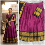 Royal Purple Silk Lehenga with Black & Gold Temple Border | Traditional South Indian Ethnic Wear
