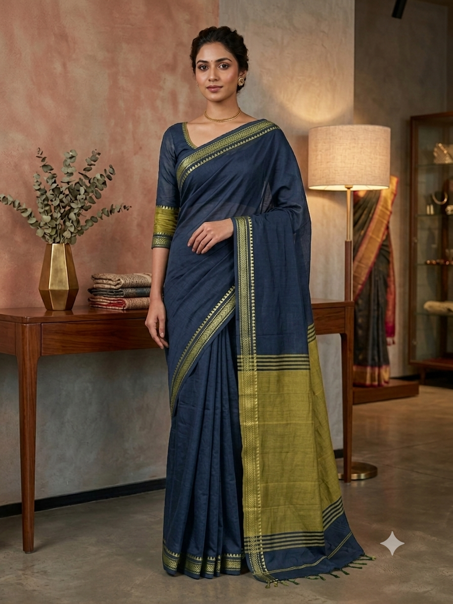 Elegant Handloom Khadi Cotton Saree with Matching Blouse Piece