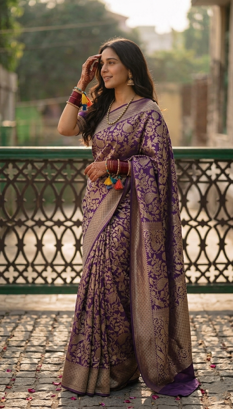 Elegant Purple Banarasi Saree Ensemble