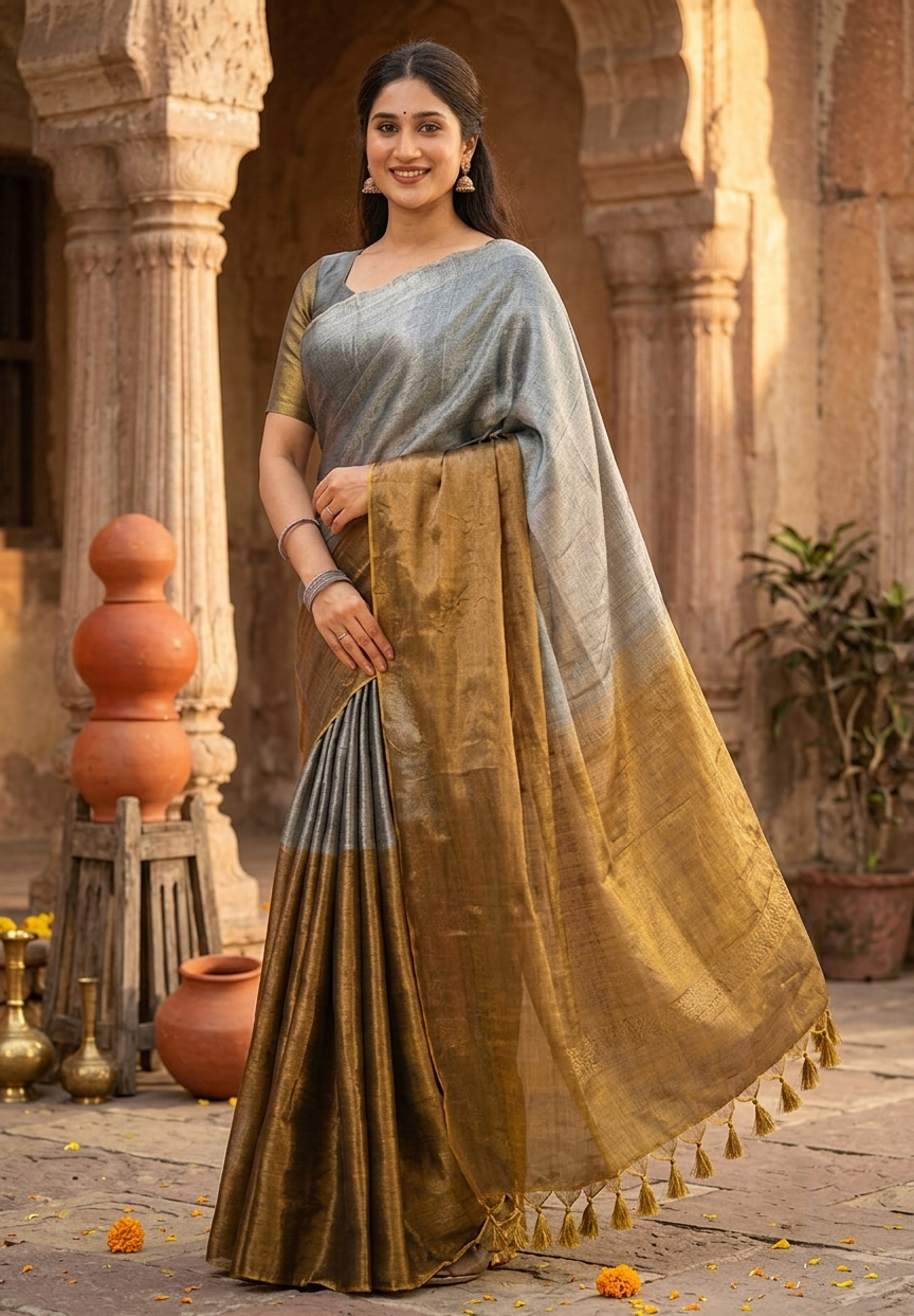 Regal Split Elegance Handloom Tissue Cotton Saree