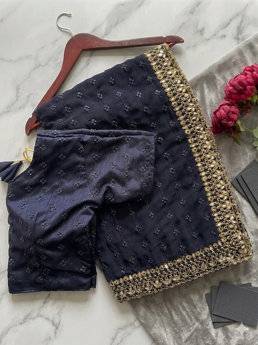 Navy Nightfall Mirror-Work Elegance