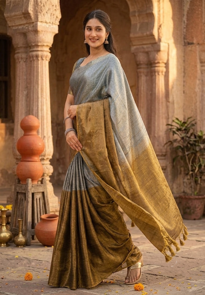 Regal Split Elegance Handloom Tissue Cotton Saree