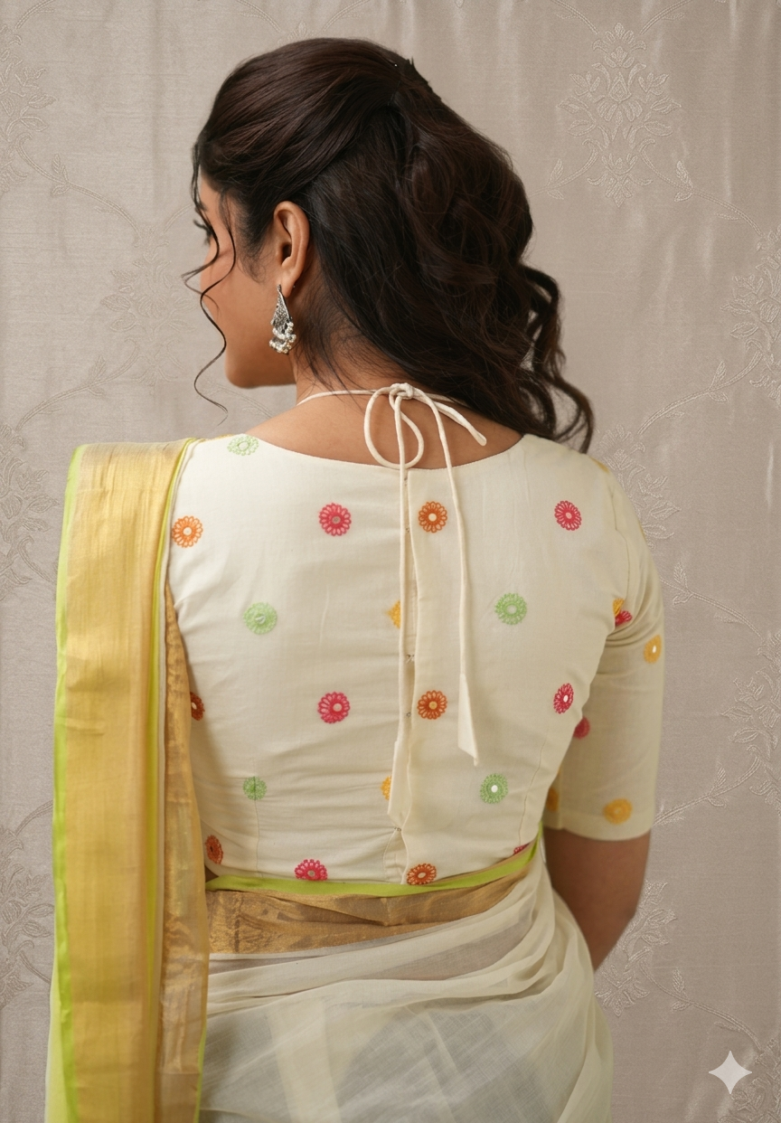 Elegant Cream & Lime Green Handloom Cotton Saree