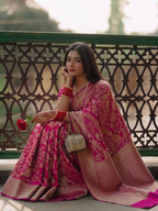 : Elegant Pink Banarasi Saree Look