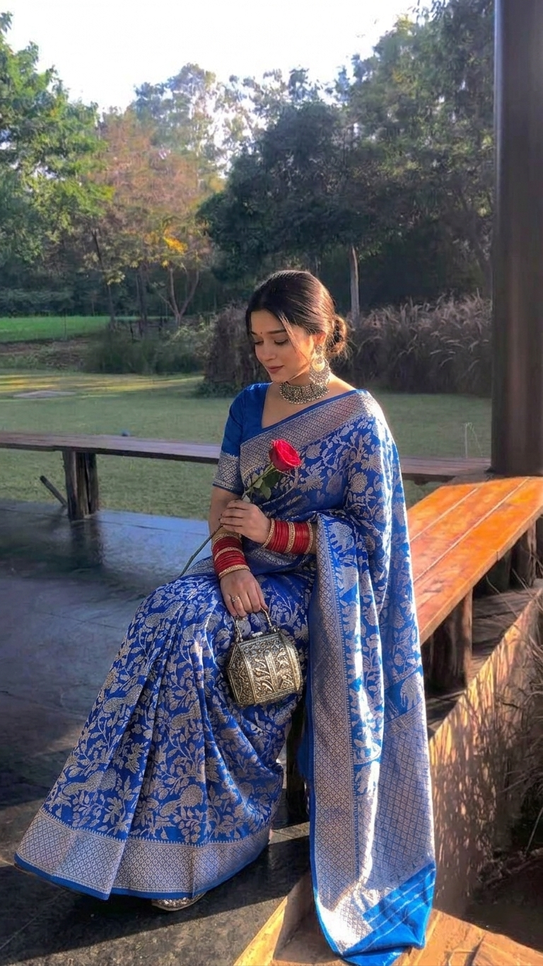 Elegant Royal Blue Traditional Saree Look