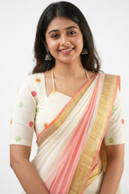 Graceful Cream & Peach Handloom Cotton Saree