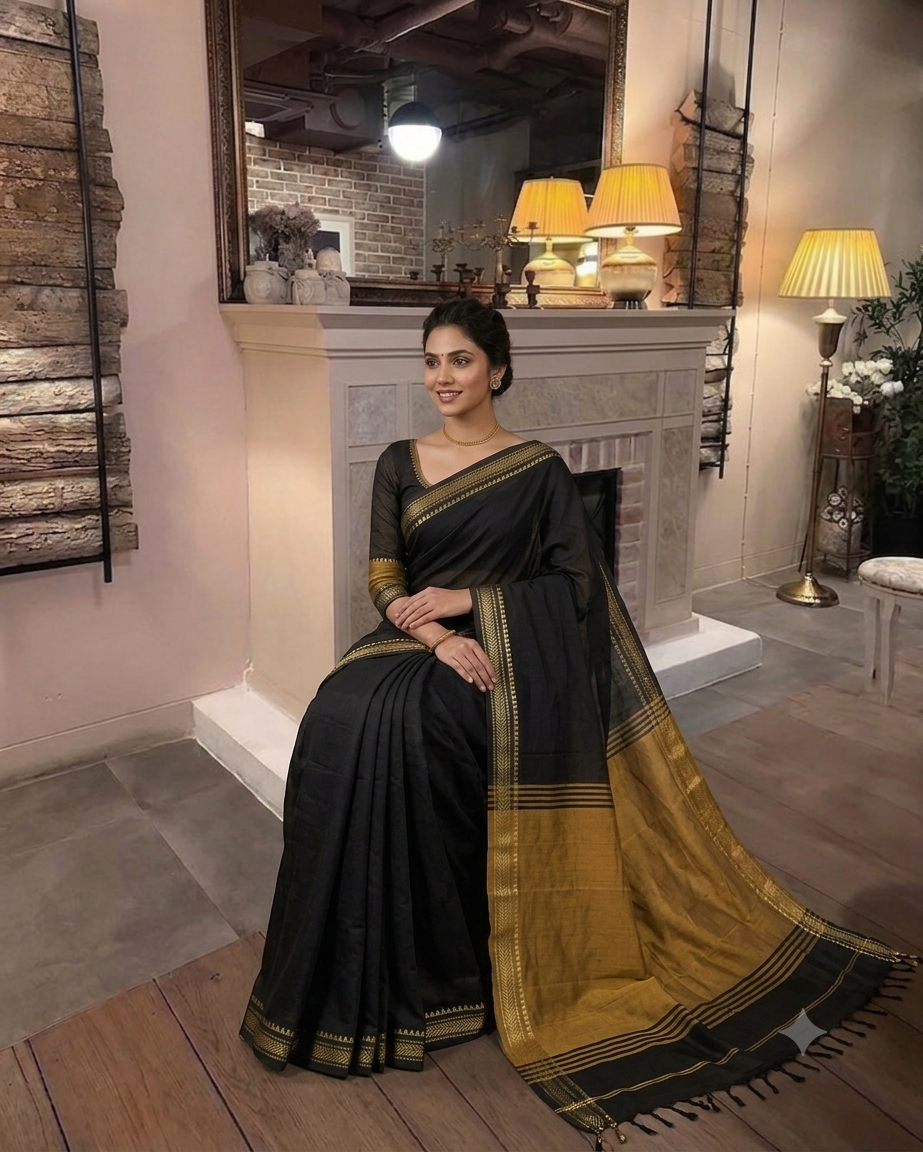 Elegant Handloom Khadi Cotton Saree with Matching Blouse Piece