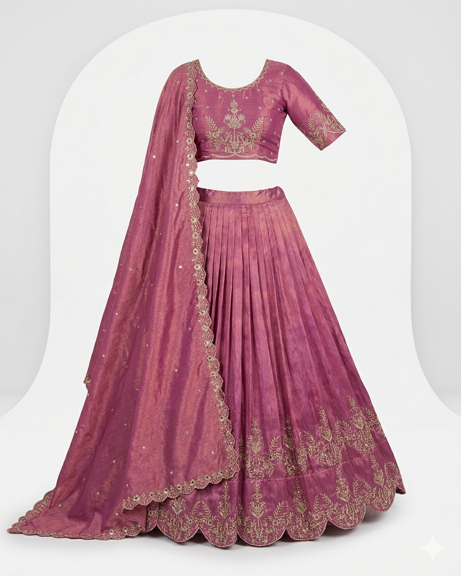 Elegant Scallop-Bordered Lehenga Choli in Dusty Rose