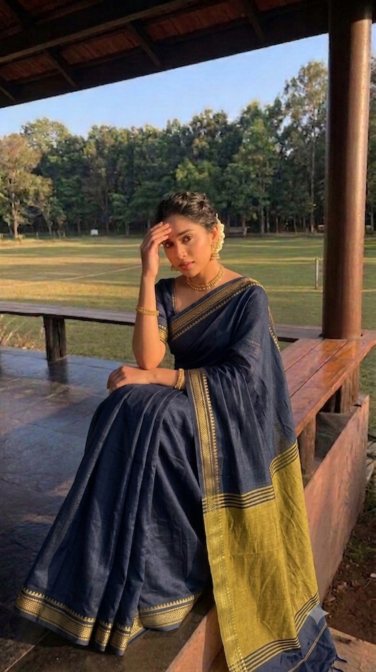 Elegant Handloom Khadi Cotton Saree with Matching Blouse Piece