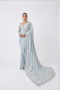 Vibrant Mustard & Georgette Saree with Hand-Crafted Mirror-Work Border and Floral Sequin Buttis