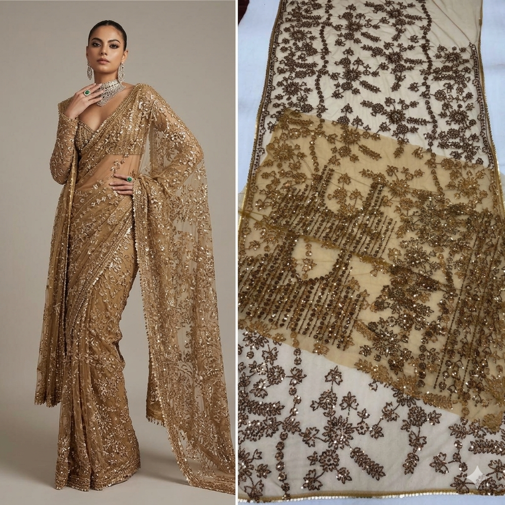 Royal Gilded Ochre Embroidery Masterpiece