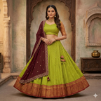 Chartreuse & Maroon Hand-Embroidered Lehenga Set