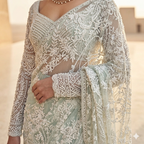 Jet Black Georgette Saree with Artisan Mirror-Work Border