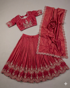 Royal Magenta Silk Lehenga with Intricate Zari Borders