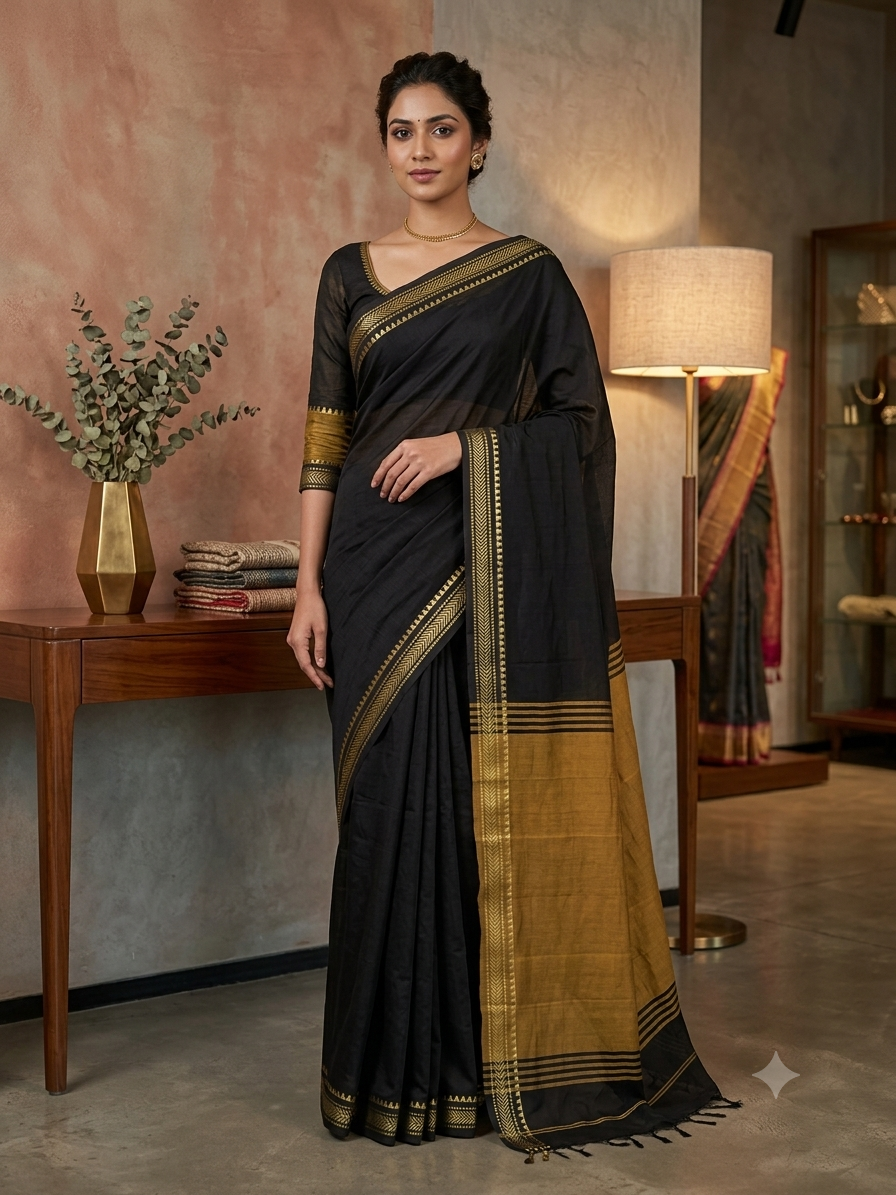 Elegant Handloom Khadi Cotton Saree with Matching Blouse Piece