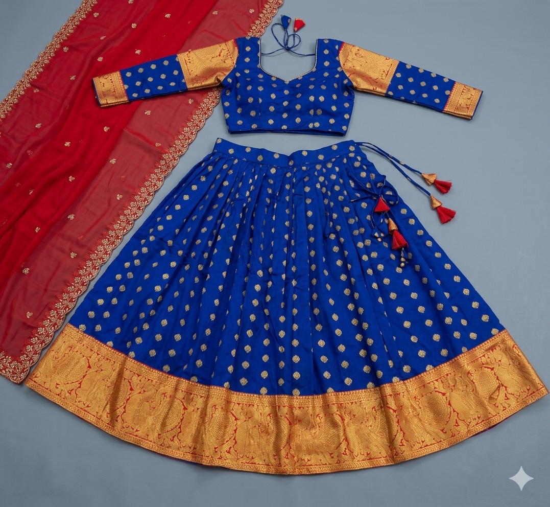 Traditional Pattu Pavadai with Contrast Zari Work