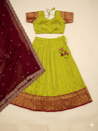Chartreuse & Maroon Hand-Embroidered Lehenga Set