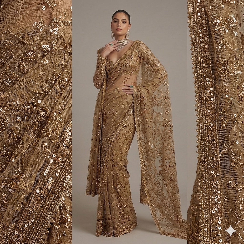 Royal Gilded Ochre Embroidery Masterpiece