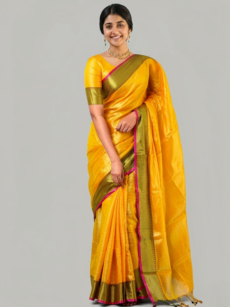Classic Yellow Zari Border Silk Saree
