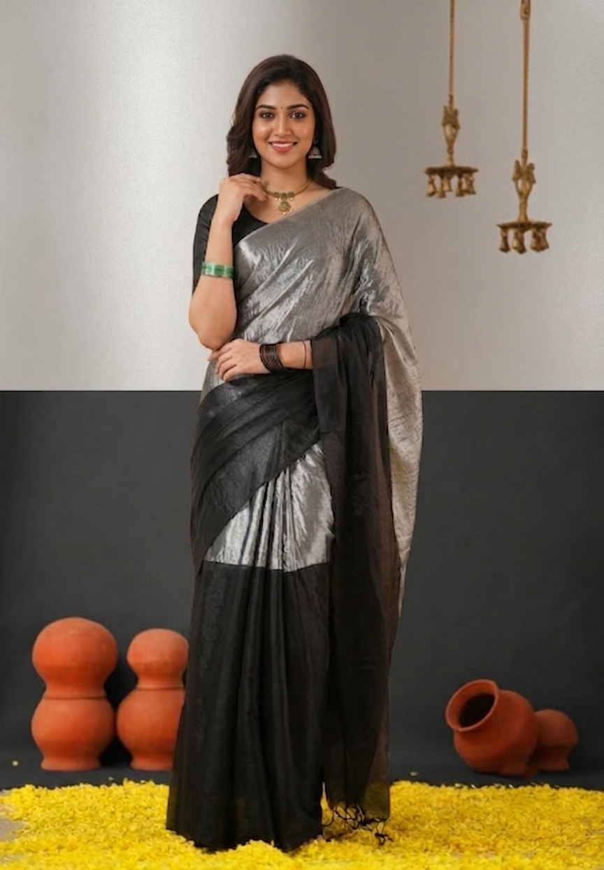 Regal Split Handloom Tissue Cotton Saree