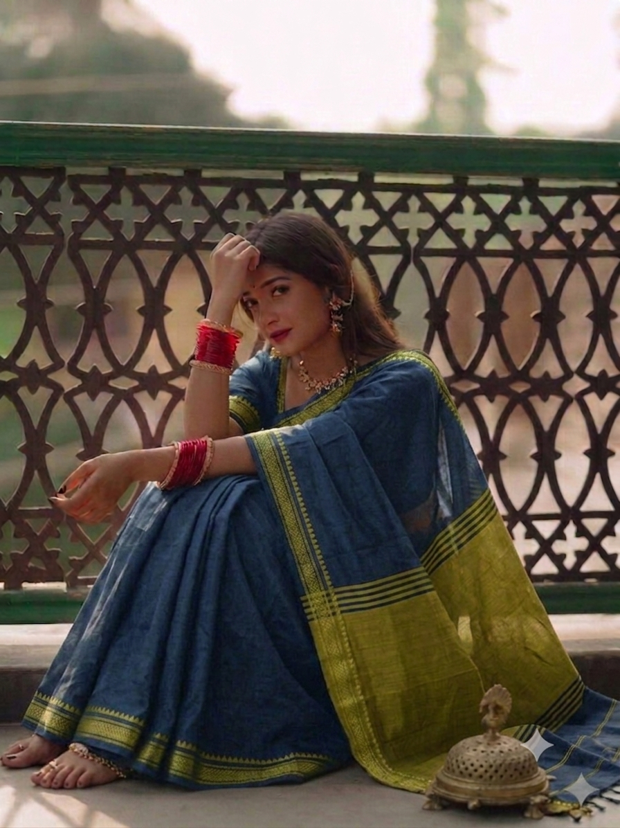 Elegant Handloom Khadi Cotton Saree with Matching Blouse Piece