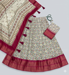 Cream and Magenta Geometric Print Ethnic Lehenga Set with Rich Zari Work