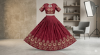 Metaphysical Maroon: Gilded Peacock Lehenga and Choli with Zardozi Work