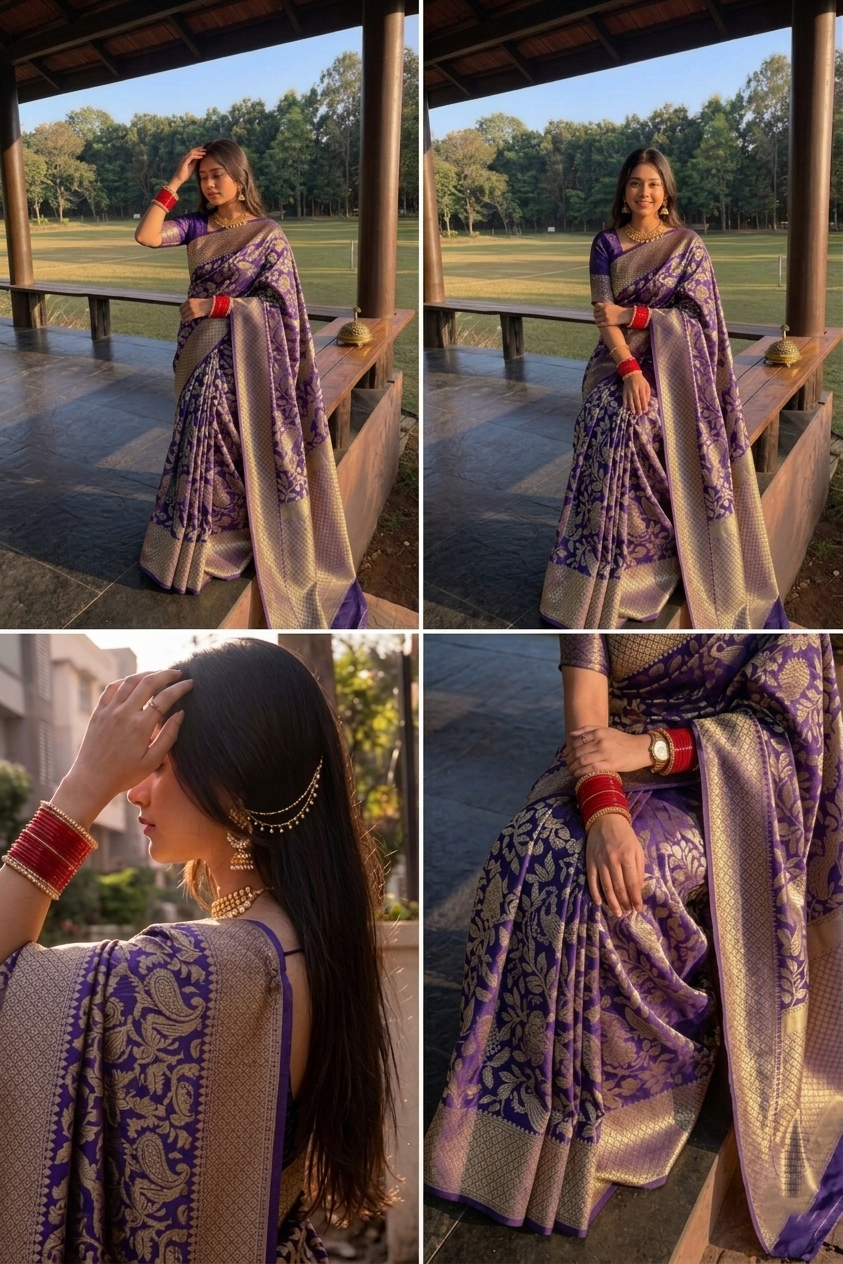 Elegant Purple Banarasi Saree Ensemble