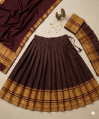 raditional Coffee Brown Silk Lehenga Choli Set with Matching Voni and Floral Zari Work