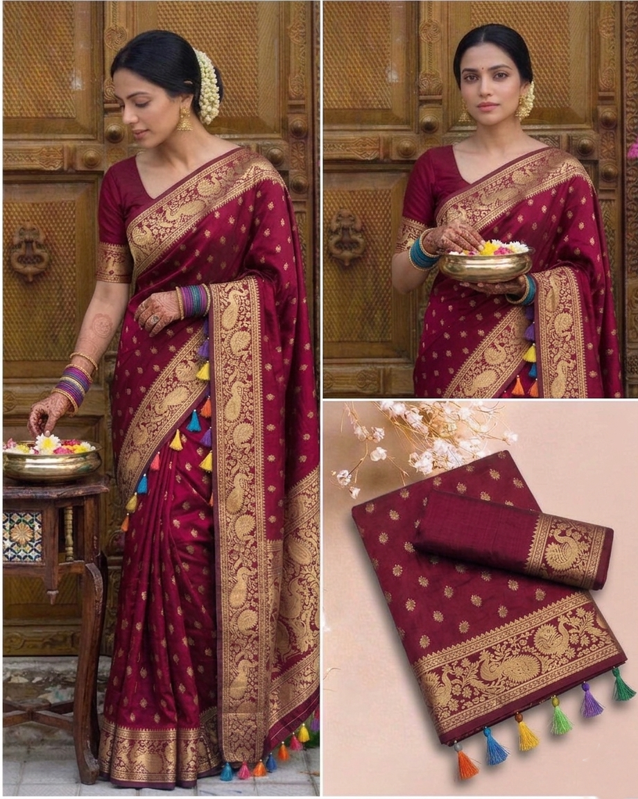 Elegant Maroon Banarasi Silk Saree