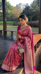 : Elegant Pink Banarasi Saree Look