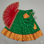 Emerald Green Silk Lehenga with Gold Zari & Crimson Red Dupatta